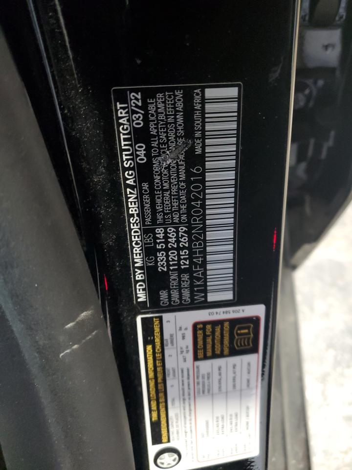 2022 MERCEDES-BENZ C 300 4MATIC VIN:W1KAF4HB2NR042016