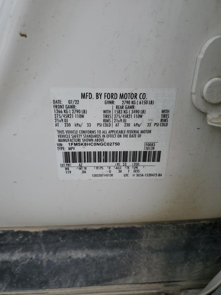 2022 FORD EXPLORER PLATINUM VIN:1FM5K8HC0NGC02750