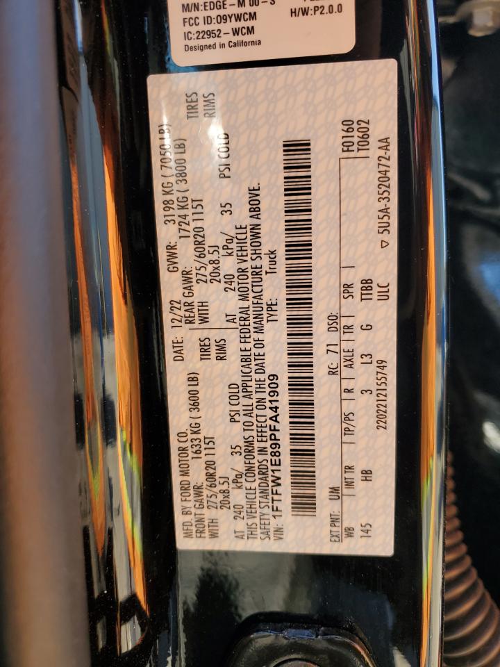 2023 FORD F150 SUPERCREW VIN:1FTFW1E89PFA41909