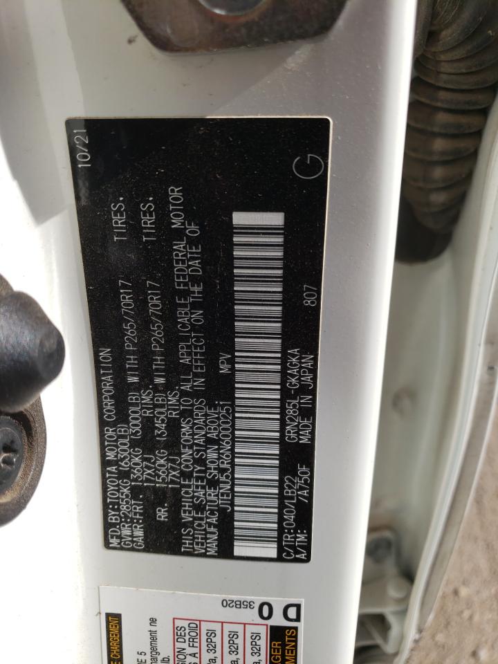 2022 TOYOTA 4RUNNER SR5/SR5 PREMIUM VIN:JTENU5JR6N6000251