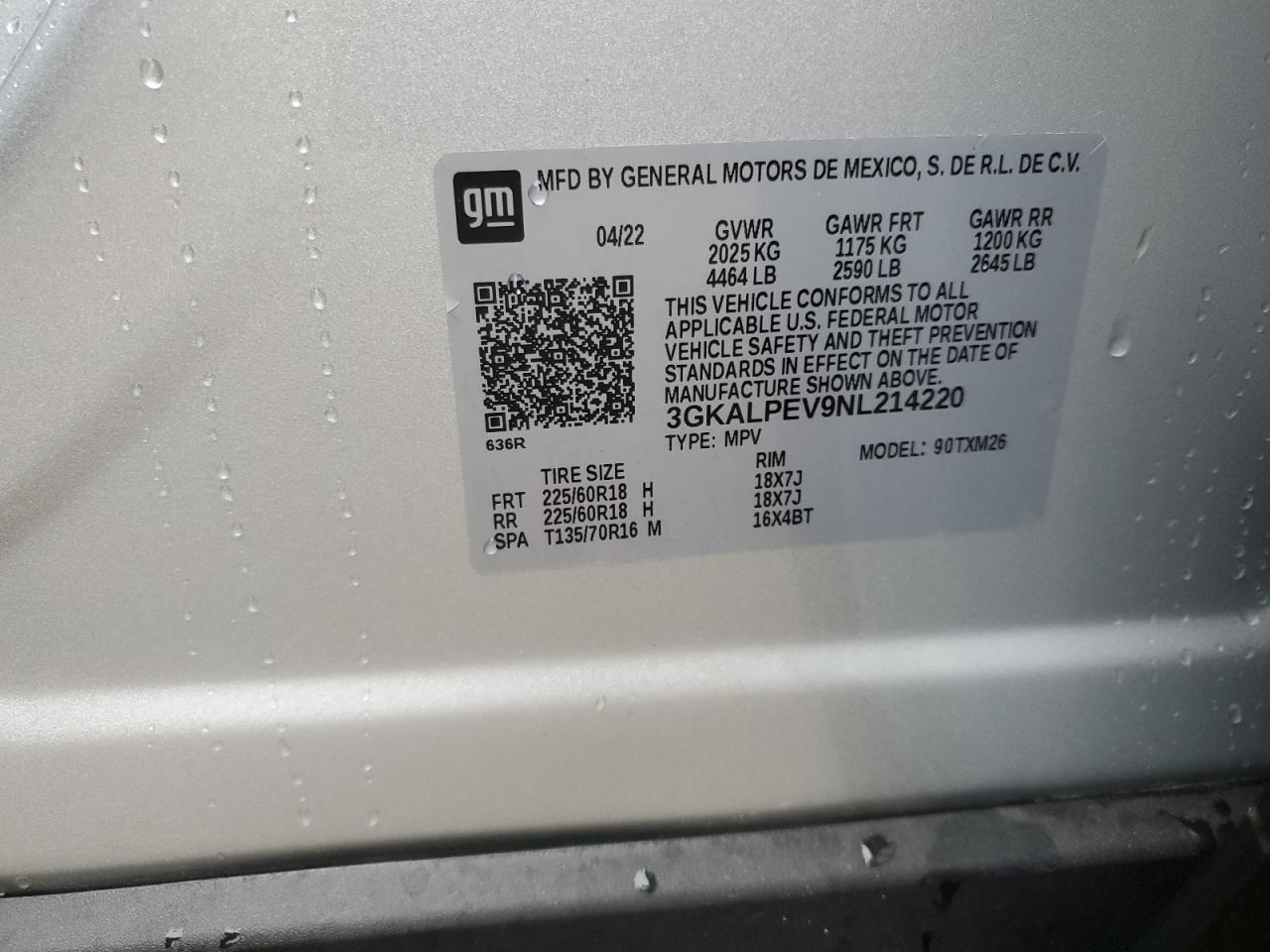 2022 GMC TERRAIN SLT VIN:3GKALPEV9NL214220