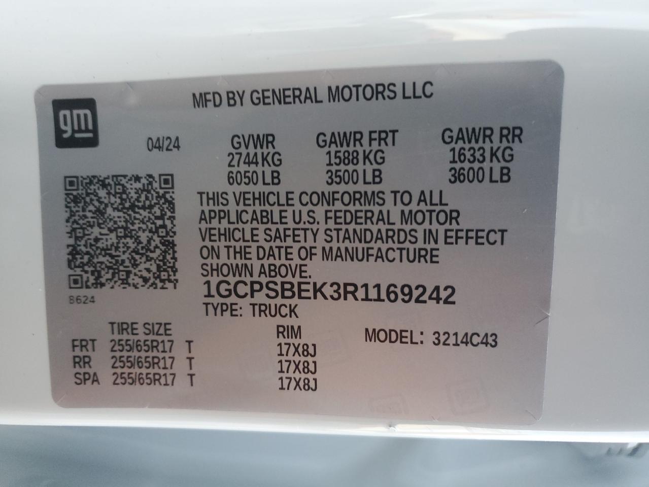 2024 CHEVROLET COLORADO  VIN:2B5WB35Z9RK576493