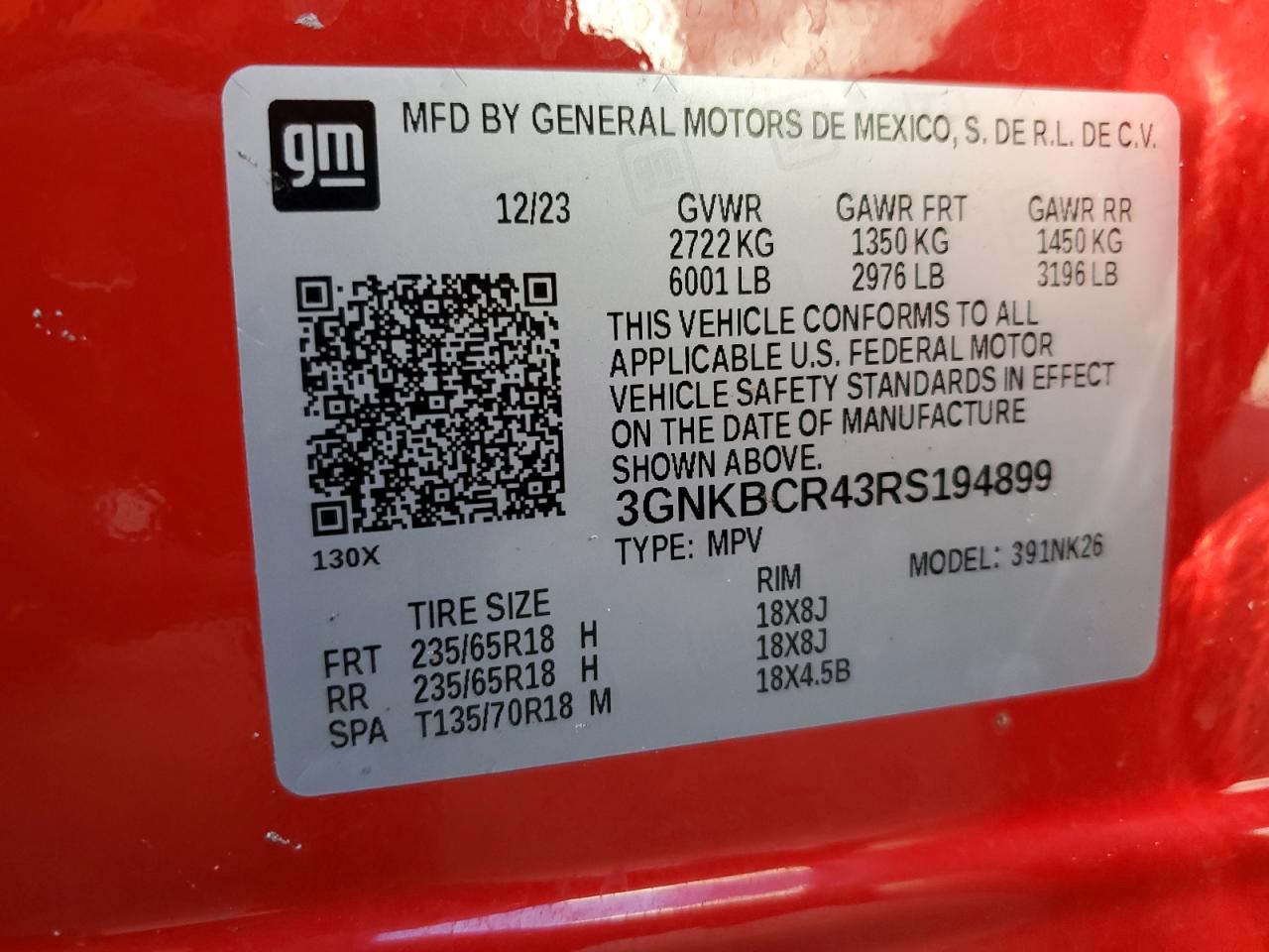 2024 CHEVROLET BLAZER 2LT VIN:3GNKBCR43RS194899