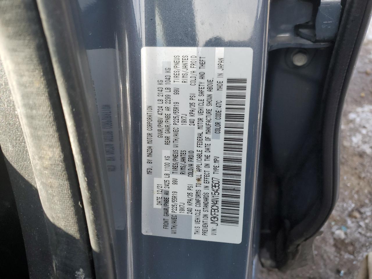 2022 MAZDA CX-5 PREFERRED VIN:JM3KFBCM4N1543507