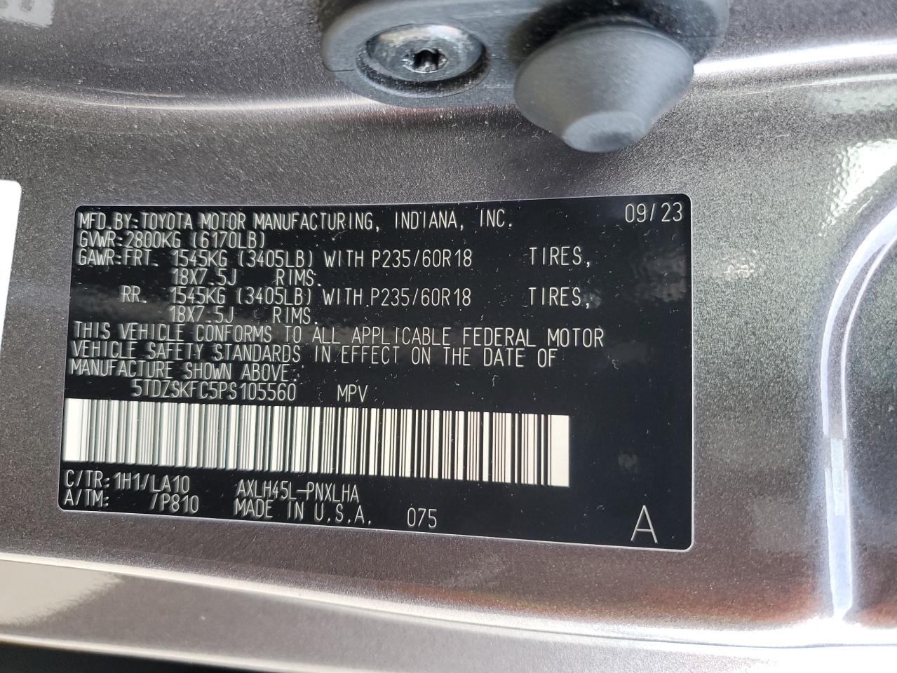 2023 TOYOTA SIENNA LIMITED VIN:5TDZSKFC5PS105560