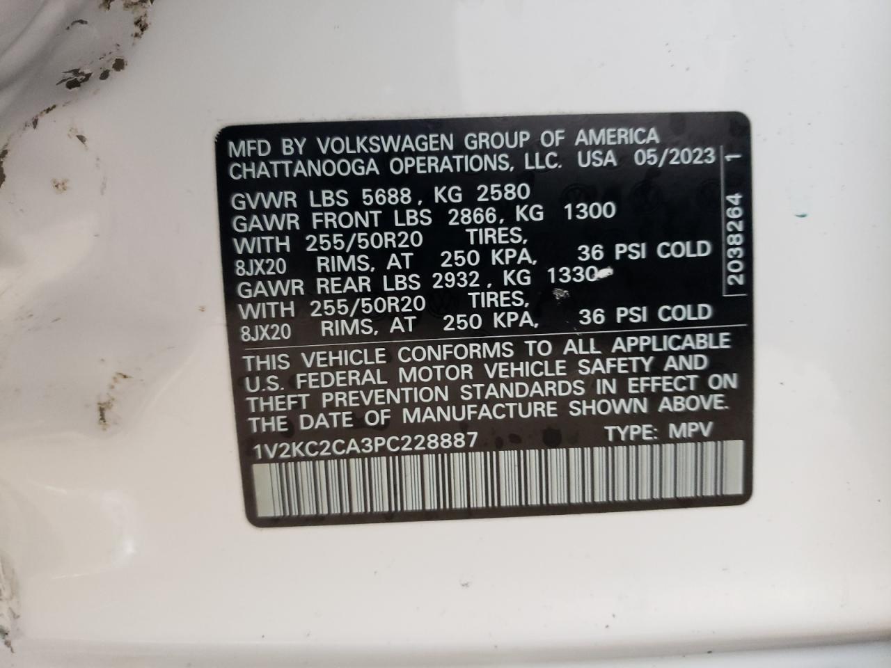 2023 VOLKSWAGEN ATLAS CROSS SPORT SE VIN:1V2KC2CA3PC228887