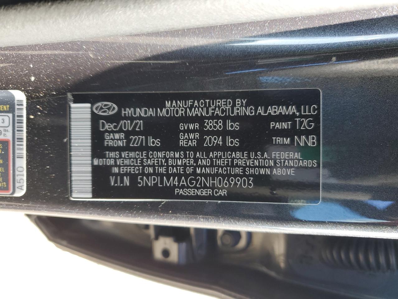 2022 HYUNDAI ELANTRA SEL VIN:5NPLM4AG2NH069903