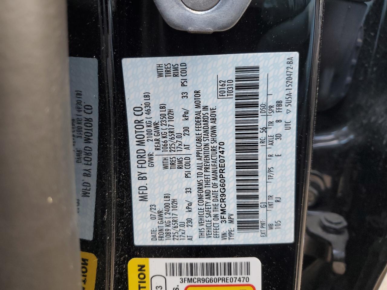 2023 FORD BRONCO SPORT HERITAGE VIN:3FMCR9G60PRE07470