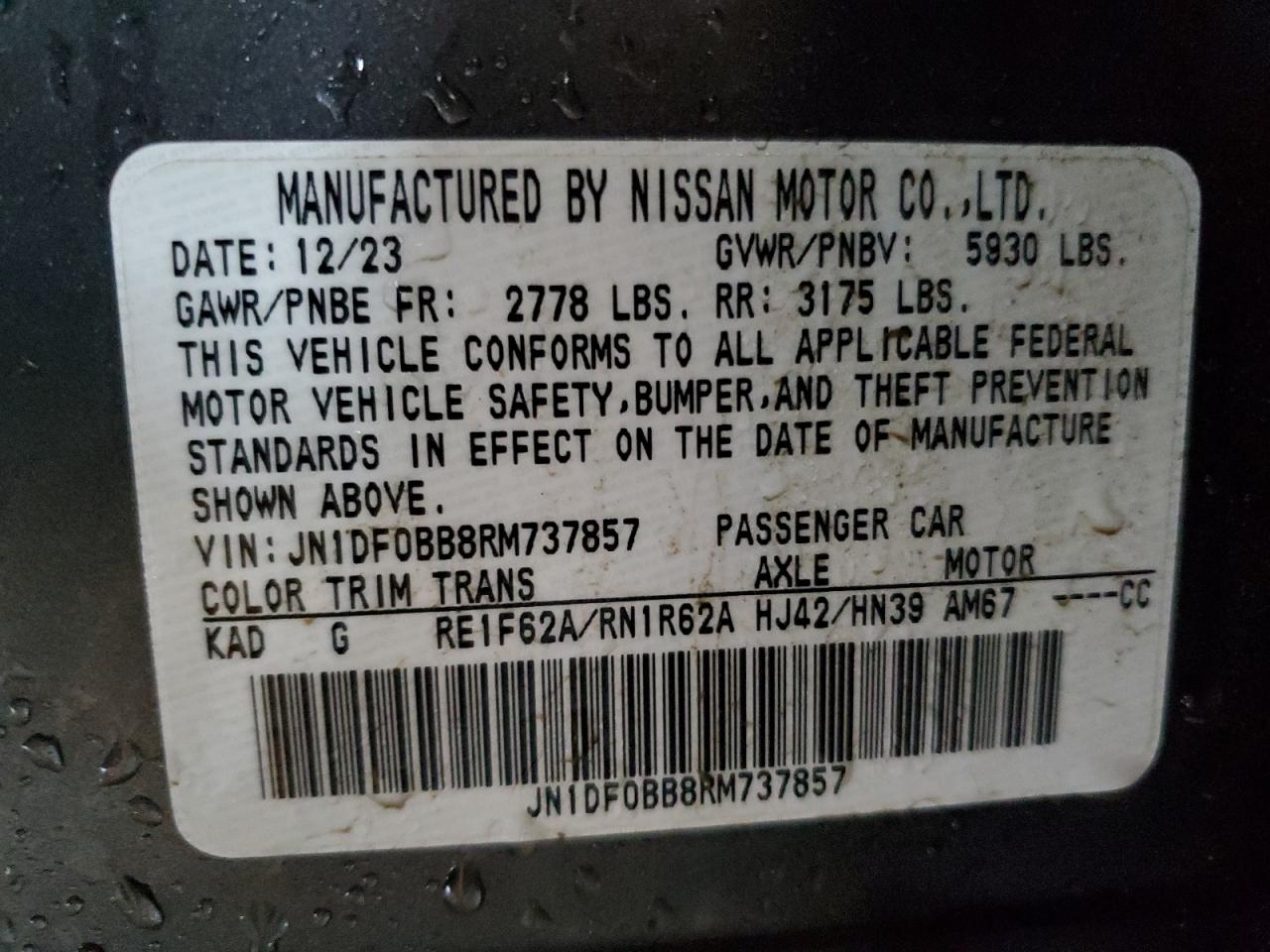 2024 NISSAN ARIYA EVOLVE+ VIN:JN1DF0BB8RM737857