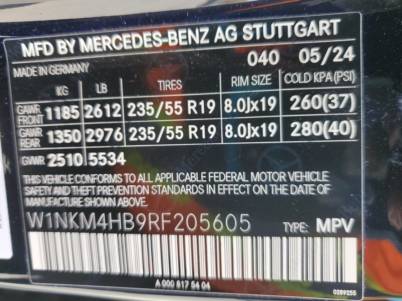 2024 MERCEDES-BENZ GLC 300 4MATIC VIN:W1NKM4HB9RF205605
