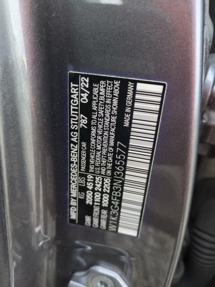 2022 MERCEDES-BENZ A 220 4MATIC VIN:W1K3G4FB3NJ365577