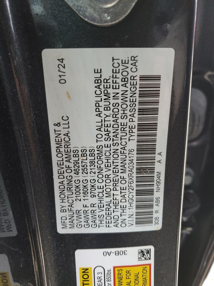 2024 HONDA ACCORD HYBRID EXL VIN:1HGCY2F6XRA034176