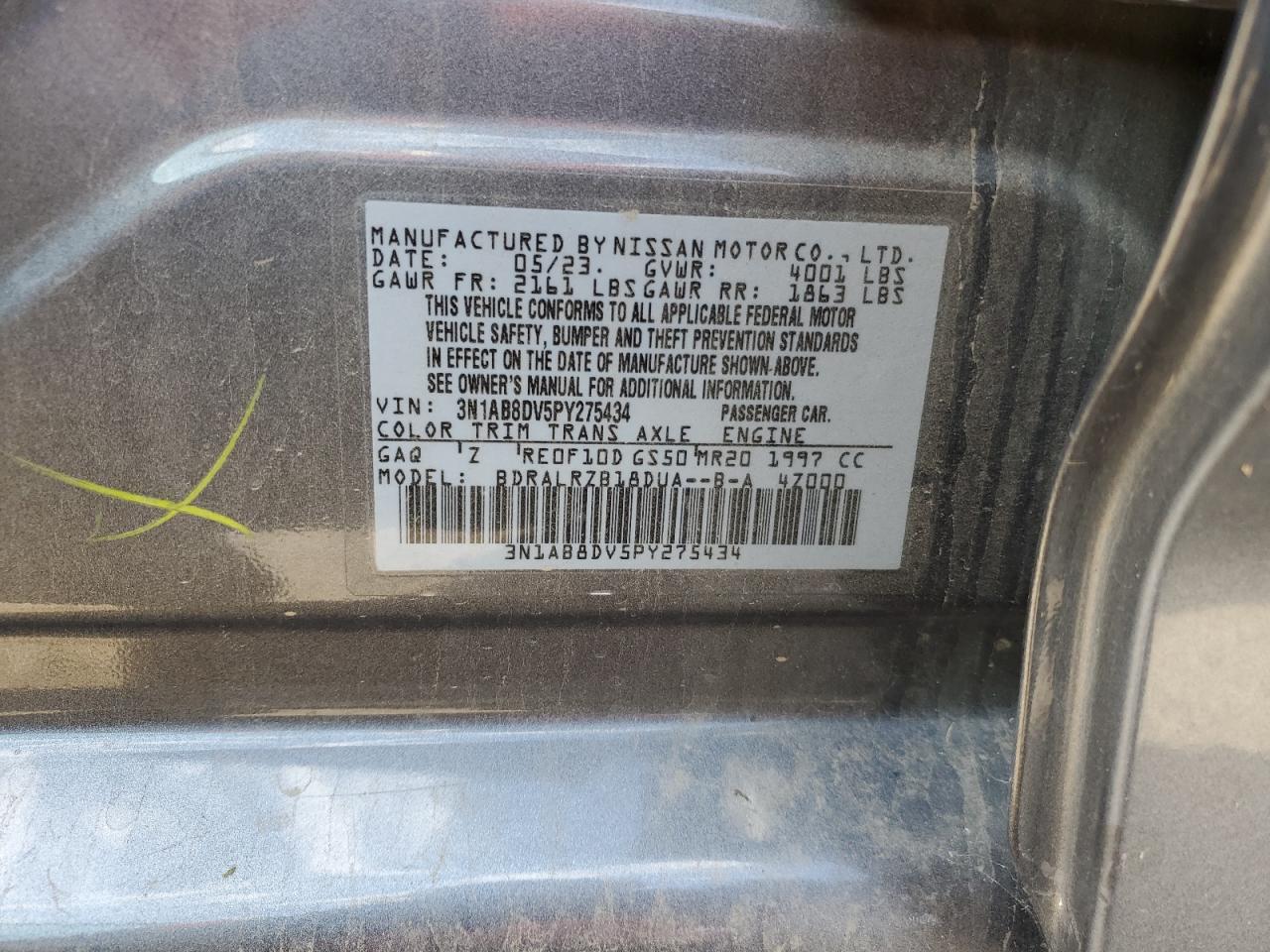 2023 NISSAN SENTRA SR VIN:3N1AB8DV5PY275434