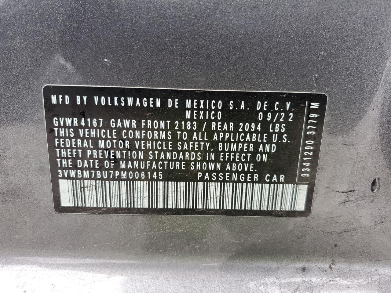 2023 VOLKSWAGEN JETTA SPORT VIN:3VWBM7BU7PM006145