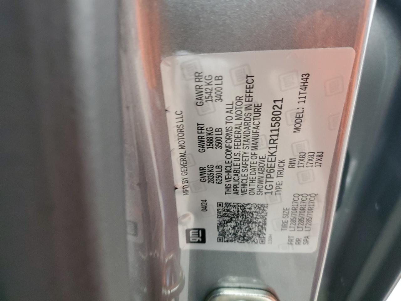 2024 GMC CANYON AT4X VIN:1GTP6EEK1R1158021