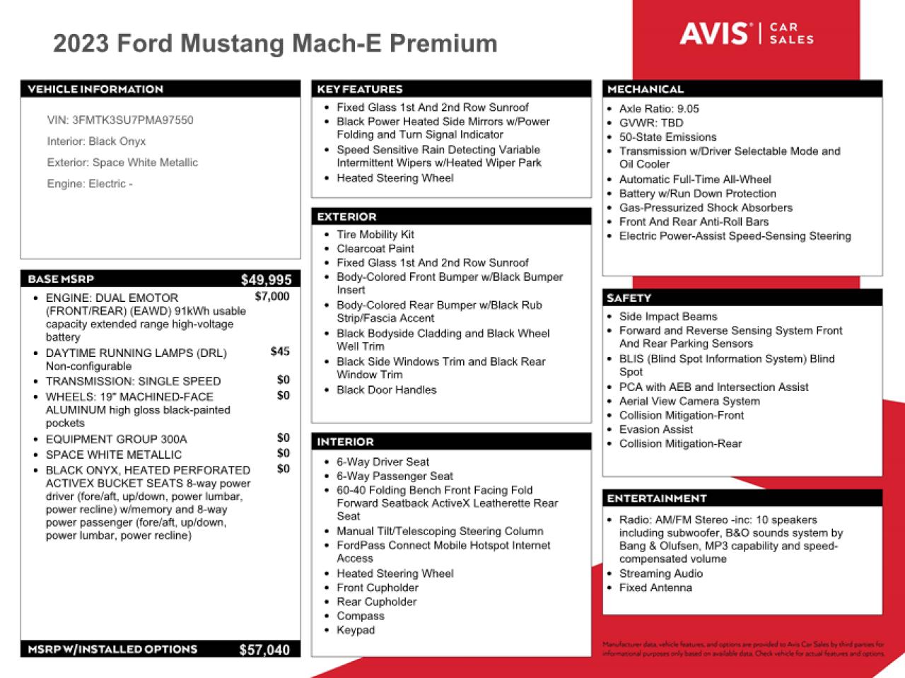 2023 FORD MUSTANG MACH-E PREMIUM VIN:3FMTK3SU7PMA97550