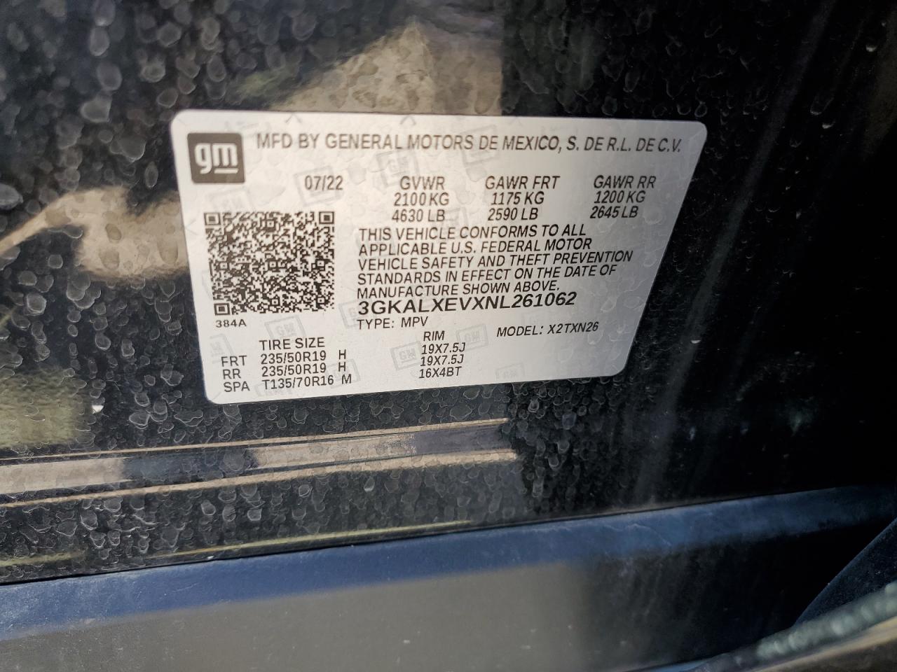 2022 GMC TERRAIN DENALI VIN:3GKALXEVXNL261062