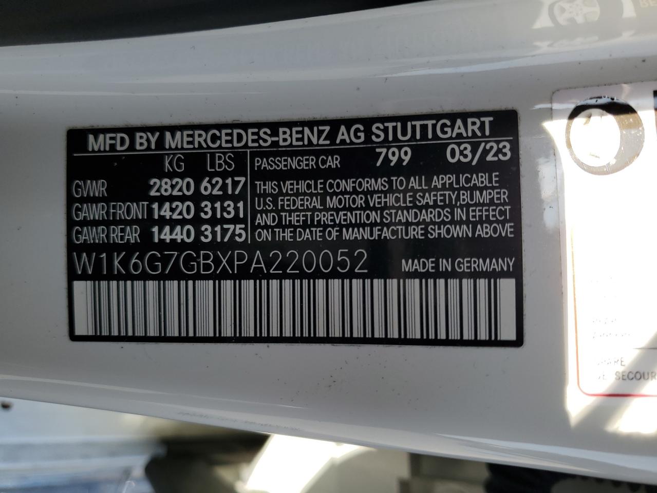 2023 MERCEDES-BENZ S 580 4MATIC VIN:W1K6G7GBXPA220052