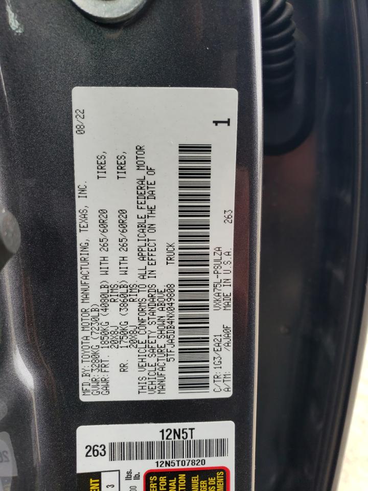 2022 TOYOTA TUNDRA CREWMAX LIMITED VIN:5TFJA5DB4NX049808