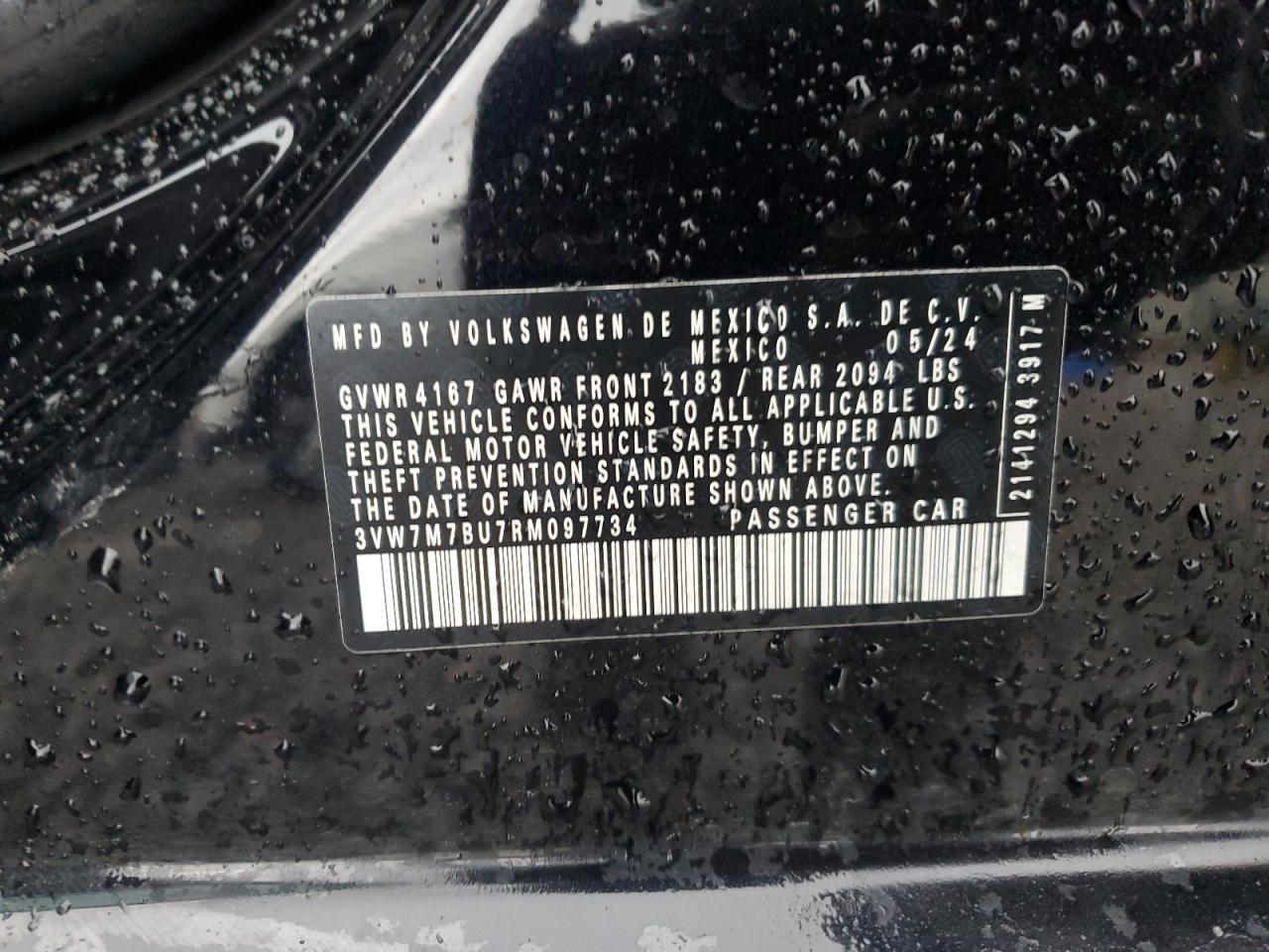 2024 VOLKSWAGEN JETTA SE VIN:3VW7M7BU7RM097734