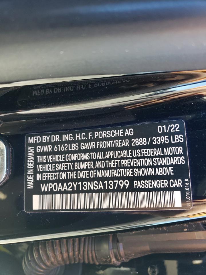 2022 PORSCHE TAYCAN  VIN:WP0AA2Y13NSA13799