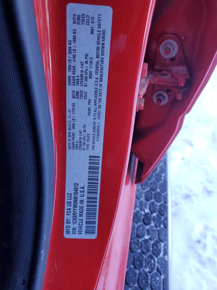 2022 RAM 1500 BIG HORN/LONE STAR VIN:1C6SRFFM0NN154012