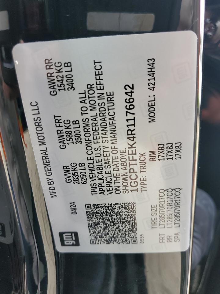 2024 CHEVROLET COLORADO ZR2 VIN:1GCPTFEK4R1176642