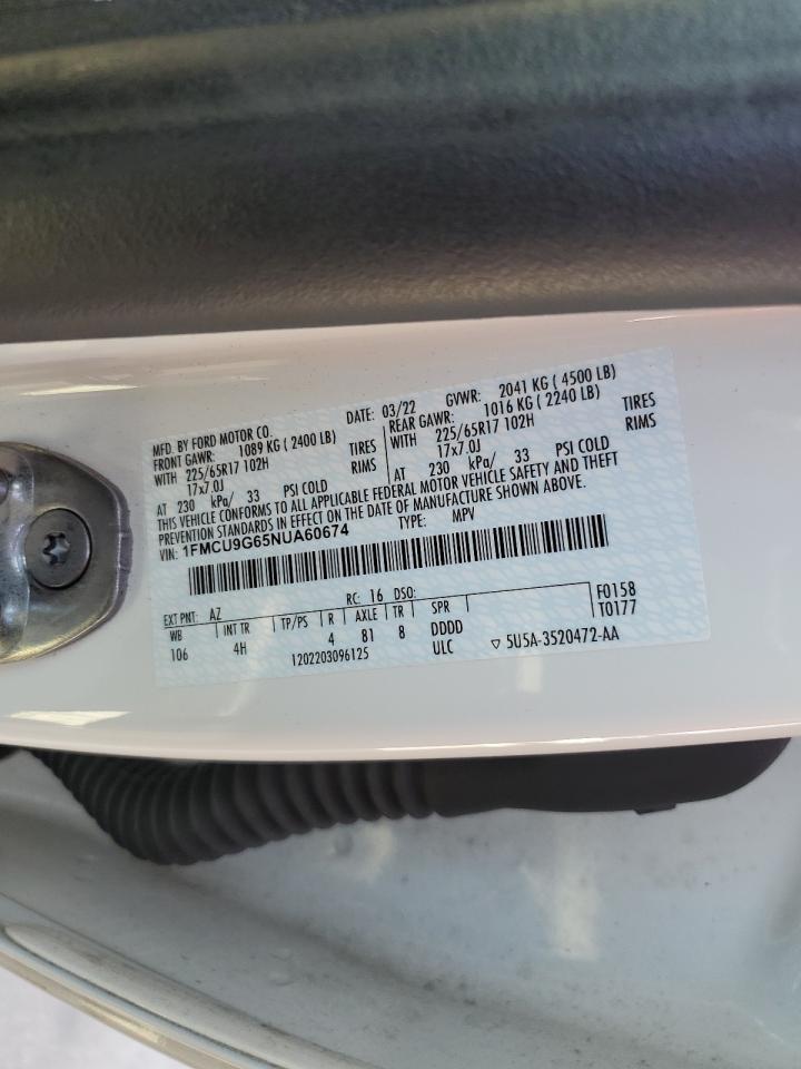 2022 FORD ESCAPE SE VIN:1FMCU9G65NUA60674