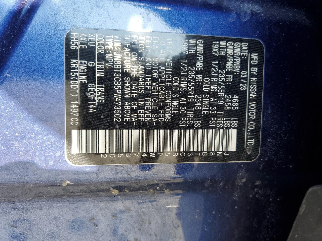 2023 NISSAN ROGUE SL VIN:JN8BT3CB5PW473502