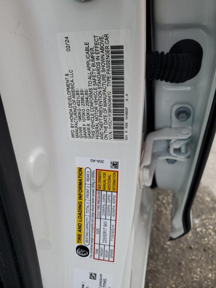 2024 HONDA ACCORD EX VIN:1HGCY1F38RA046410