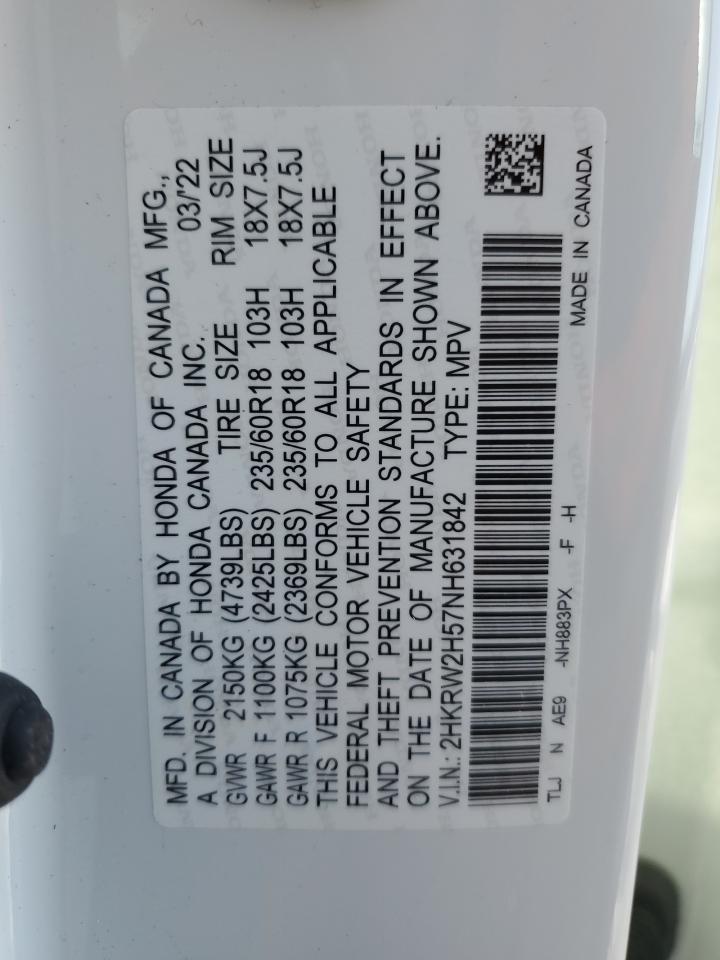 2022 HONDA CR-V EX VIN:2HKRW2H57NH631842