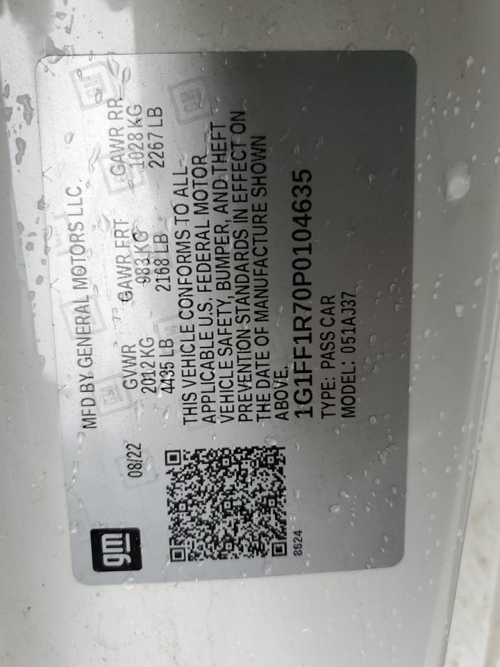 2023 CHEVROLET CAMARO LT1 VIN:1G1FF1R70P0104635