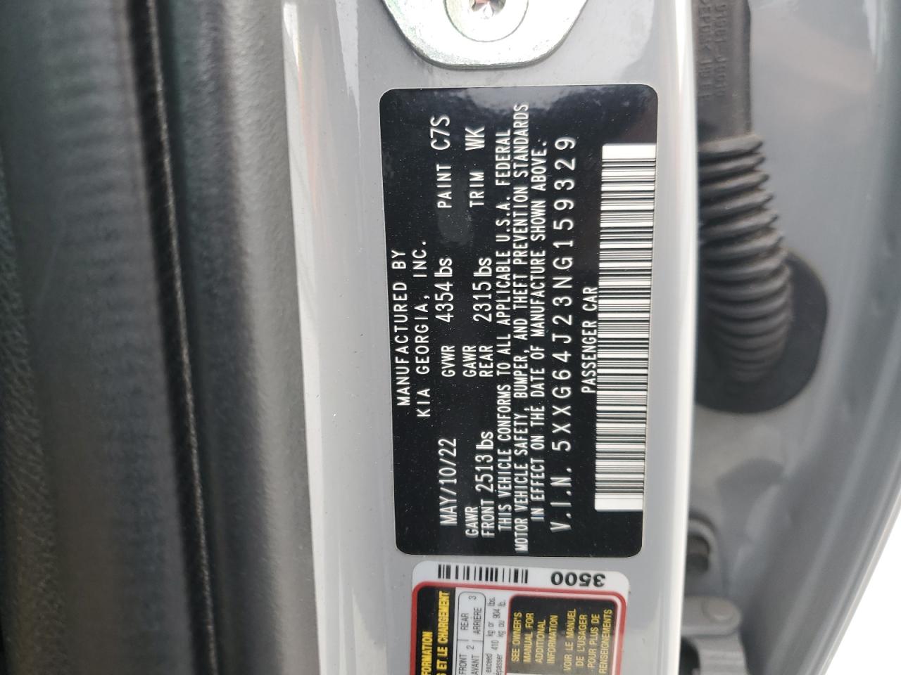 2022 KIA K5 GT LINE VIN:5XXG64J23NG159329