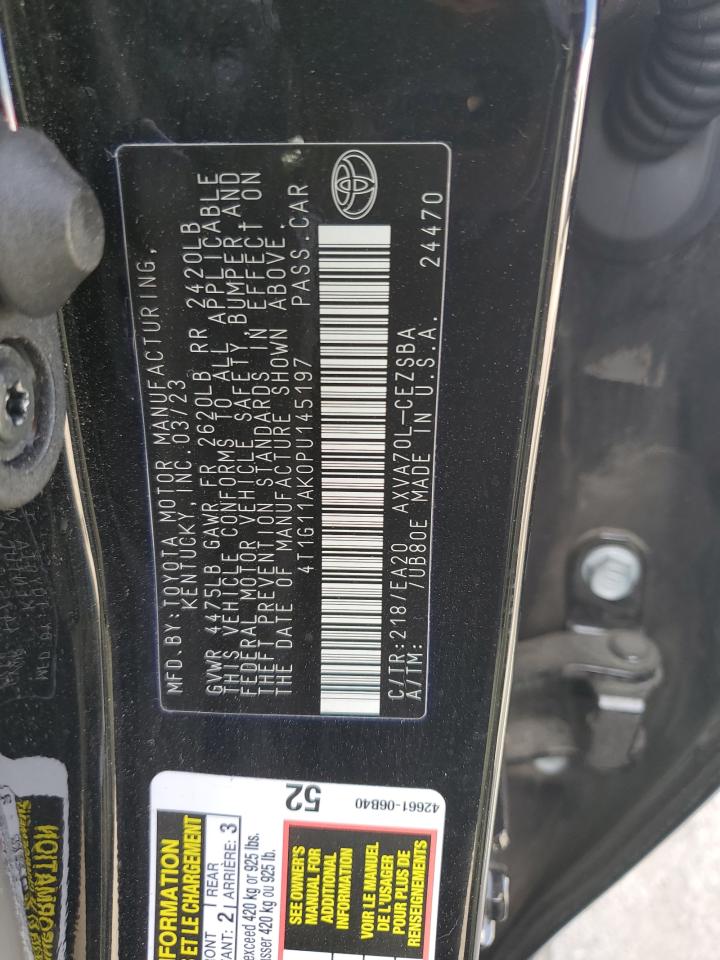 2023 TOYOTA CAMRY SE NIGHT SHADE VIN:4T1G11AK0PU145197