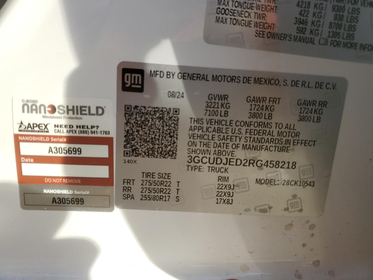 2024 CHEVROLET SILVERADO K1500 HIGH COUNTRY VIN:3GCUDJED2RG458218