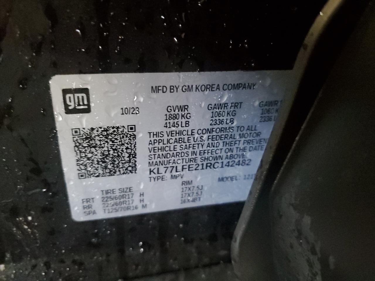 2024 CHEVROLET TRAX LS VIN:KL77LFE21RC142482