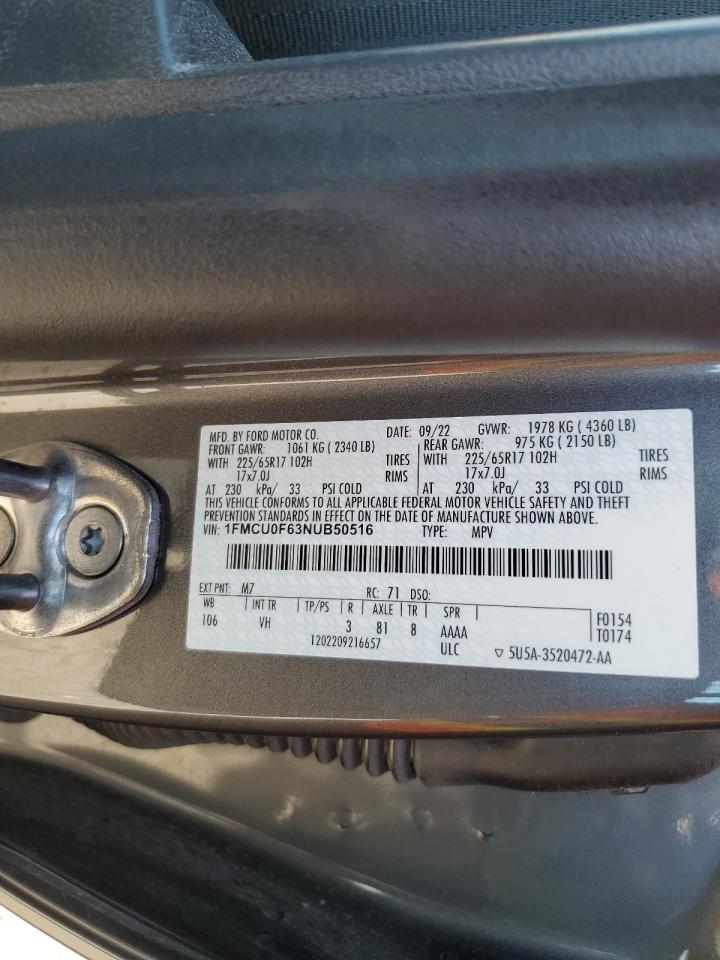 2022 FORD ESCAPE S VIN:1FMCU0F63NUB50516