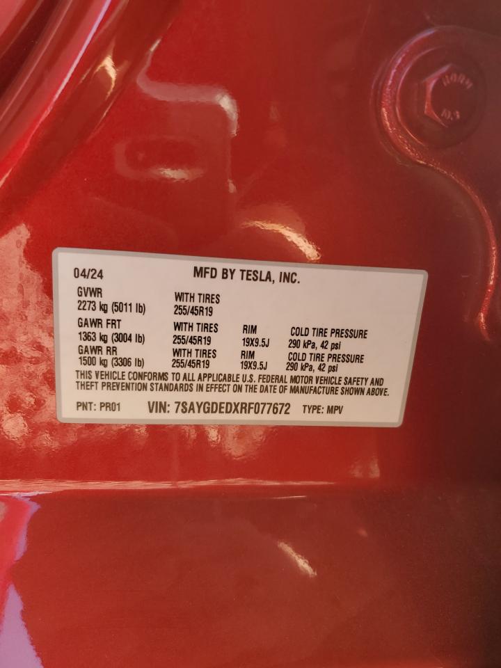 2024 TESLA MODEL Y  VIN:2T3P1RFV3LC099398