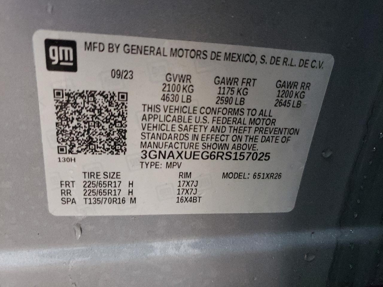 2024 CHEVROLET EQUINOX LT VIN:3GNAXUEG6RS157025