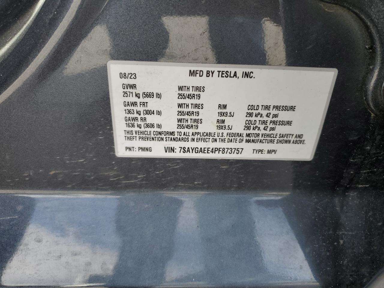 2023 TESLA MODEL Y  VIN:7SAYGAEE4PF873757