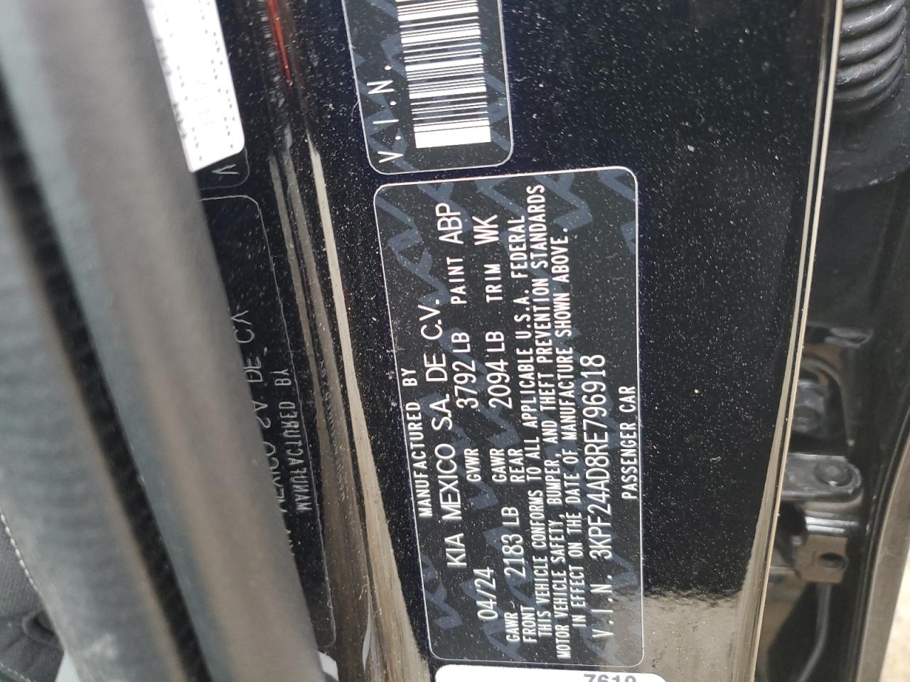 2024 KIA FORTE LX VIN:3KPF24AD8RE796918