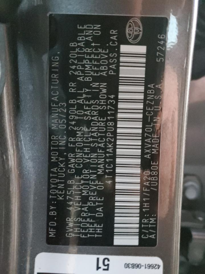 2023 TOYOTA CAMRY LE VIN:4T1C11AK2PU811734