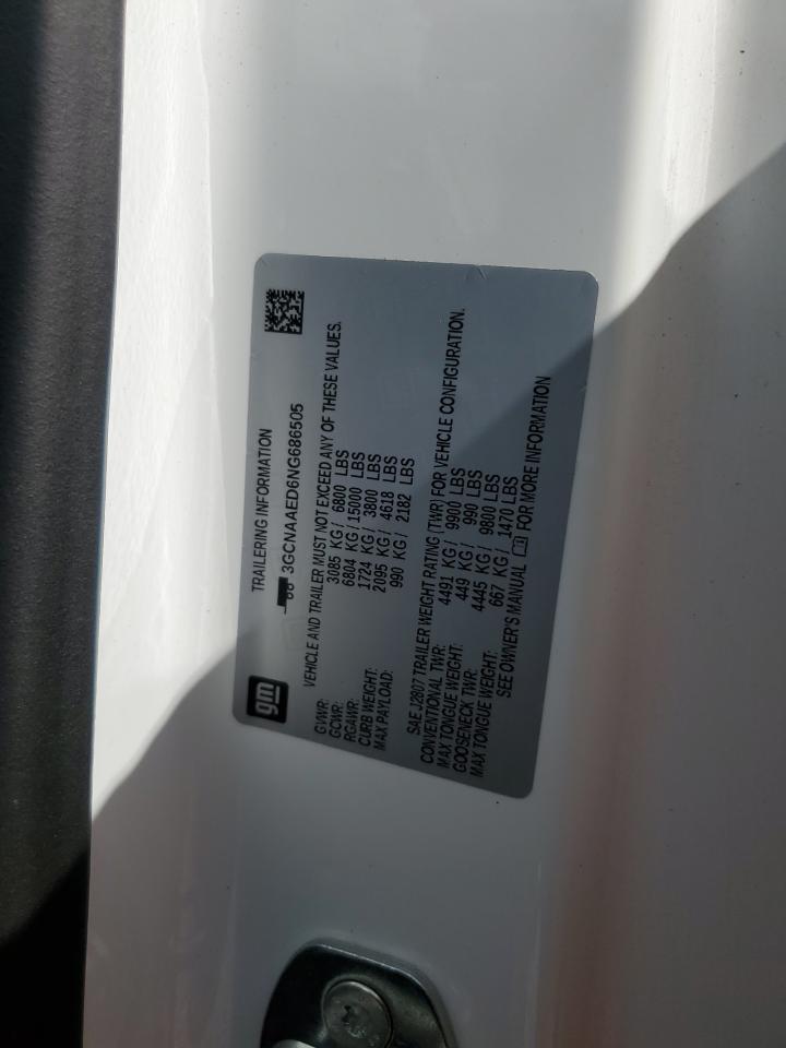 2022 CHEVROLET SILVERADO C1500 VIN:3GCNAAED6NG686505