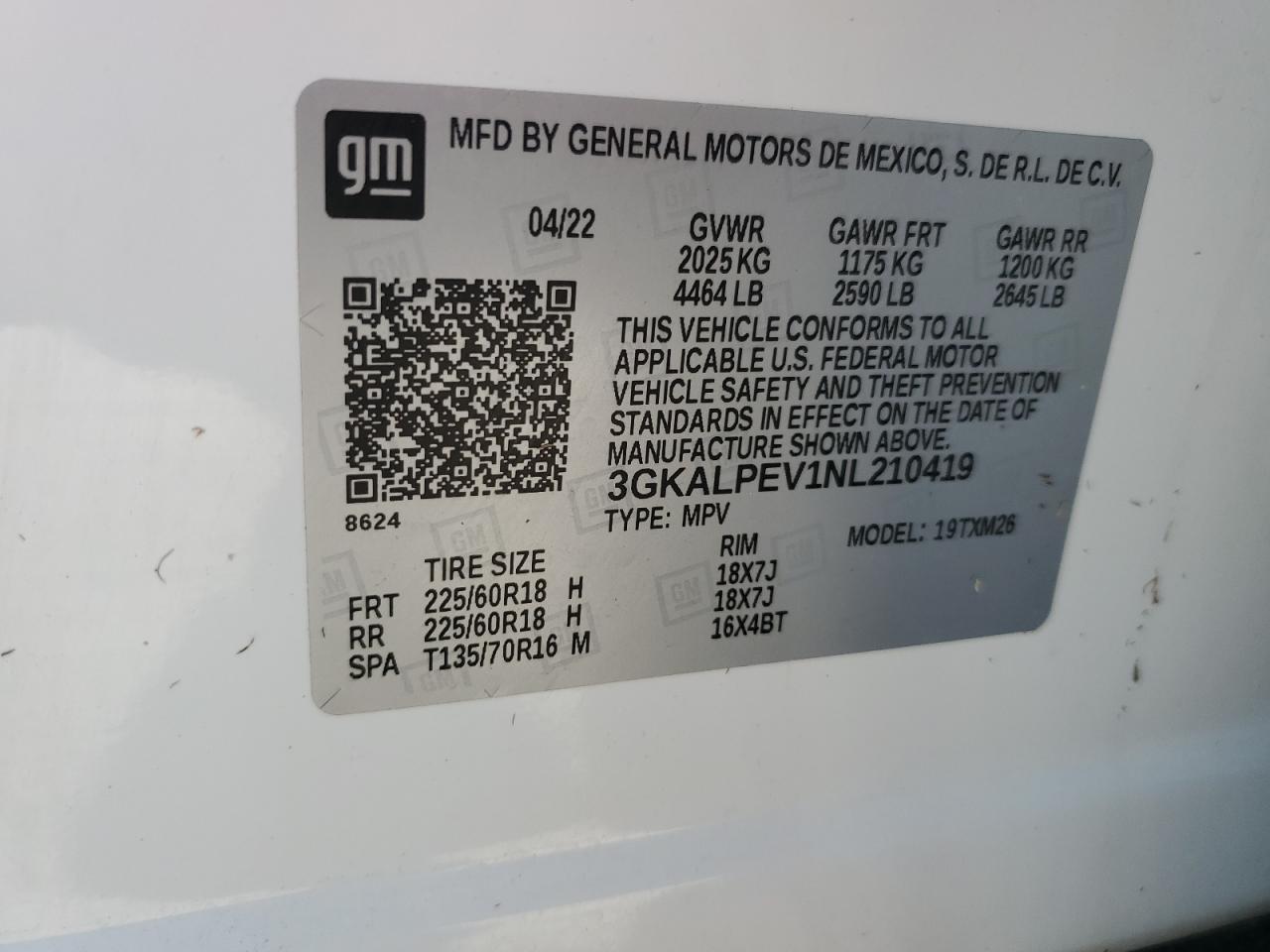 2022 GMC TERRAIN SLT VIN:3GKALPEV1NL210419
