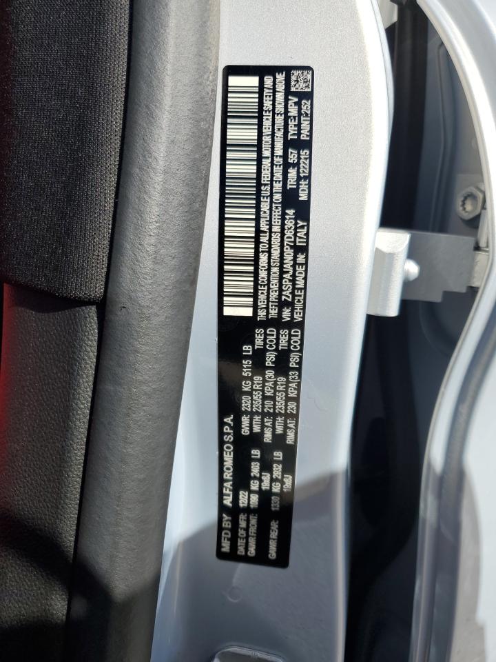 2023 ALFA ROMEO STELVIO SPRINT VIN:ZASPAJAN0P7D63614