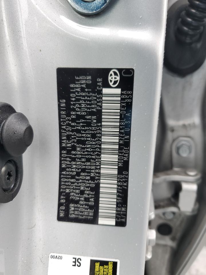 2023 TOYOTA COROLLA LE VIN:5YFB4MDE7PP028954