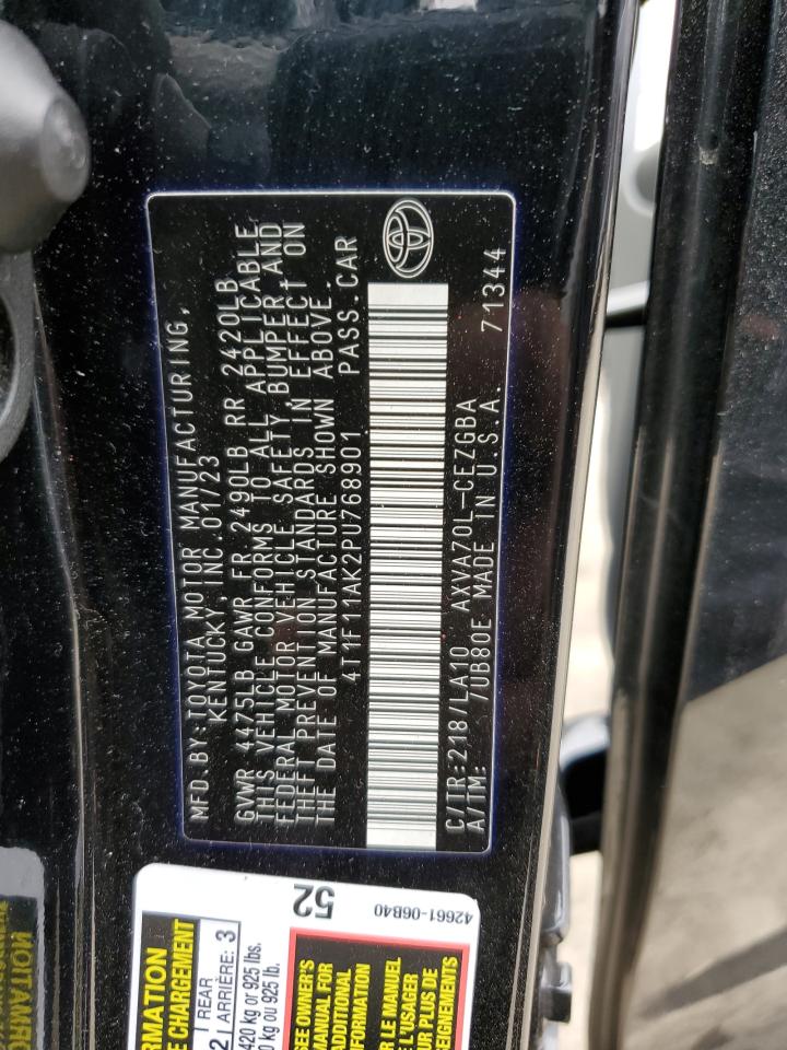 2023 TOYOTA CAMRY XLE VIN:4T1F11AK2PU768901