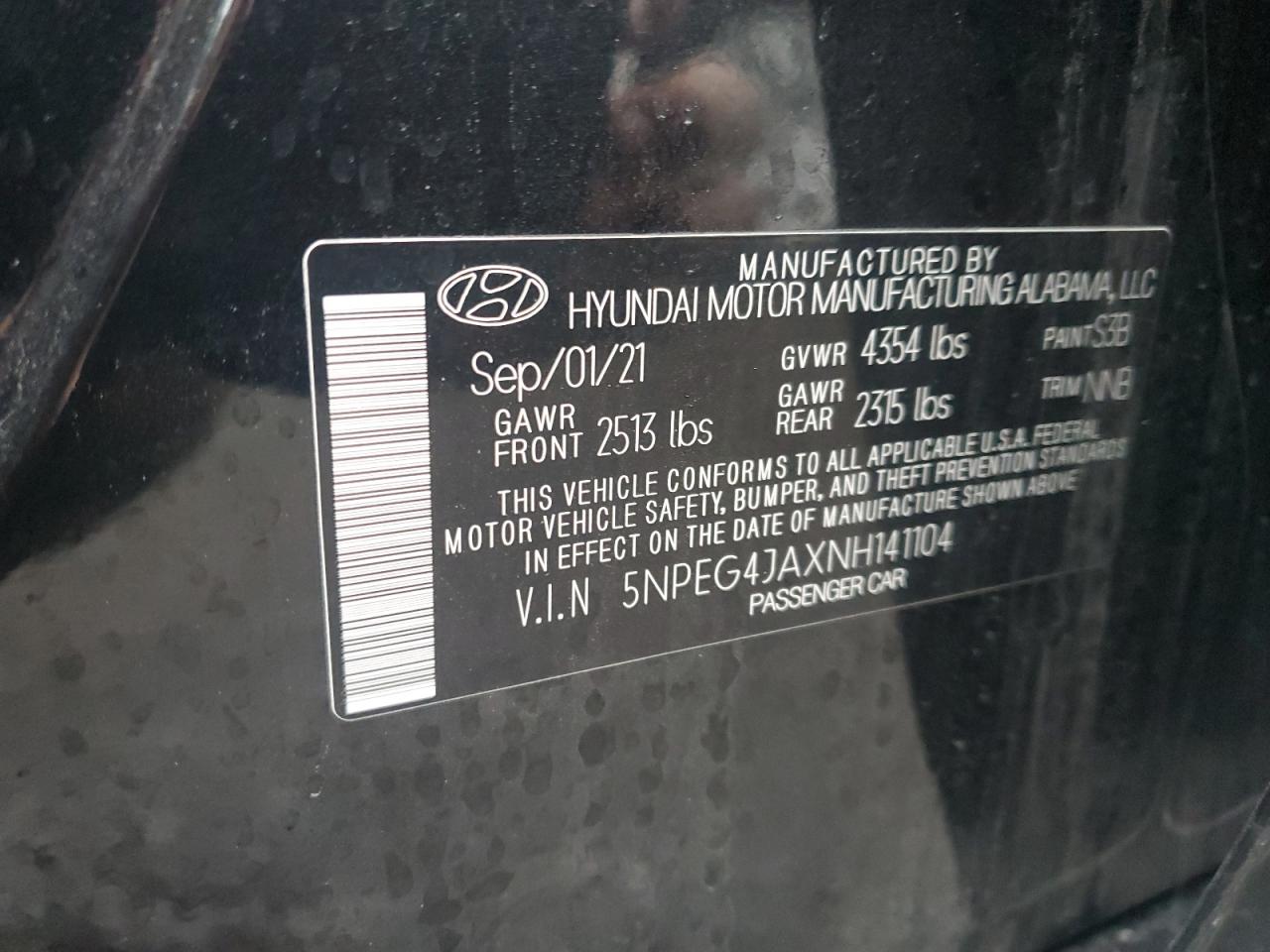 2022 HYUNDAI SONATA SE VIN:5NPEG4JAXNH141104