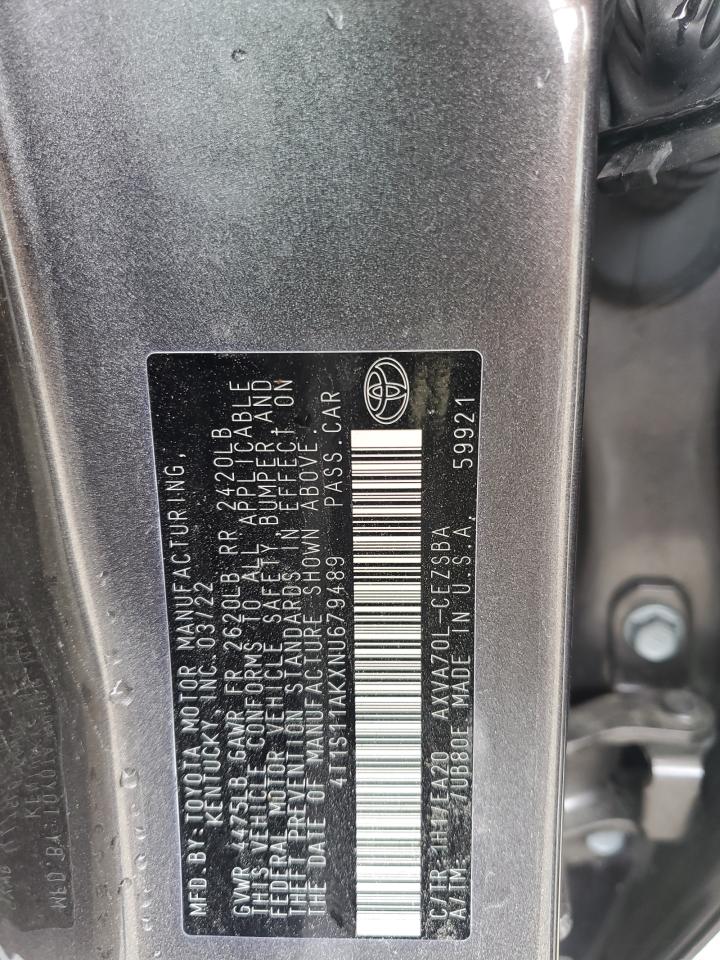 2022 TOYOTA CAMRY NIGHT SHADE VIN:4T1S11AKXNU679489