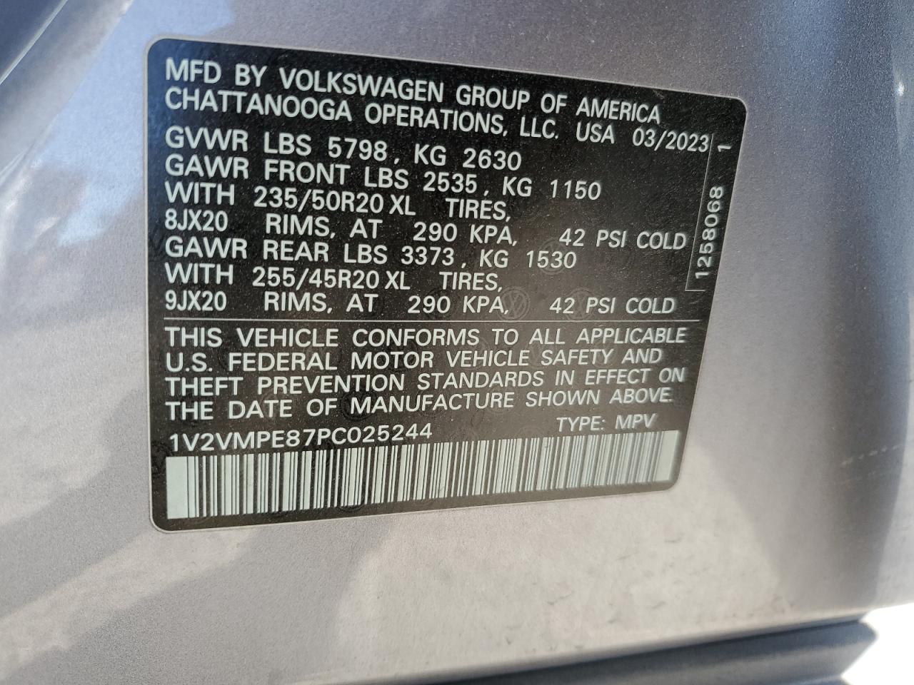 2023 VOLKSWAGEN ID.4 PRO S VIN:1V2VMPE87PC025244